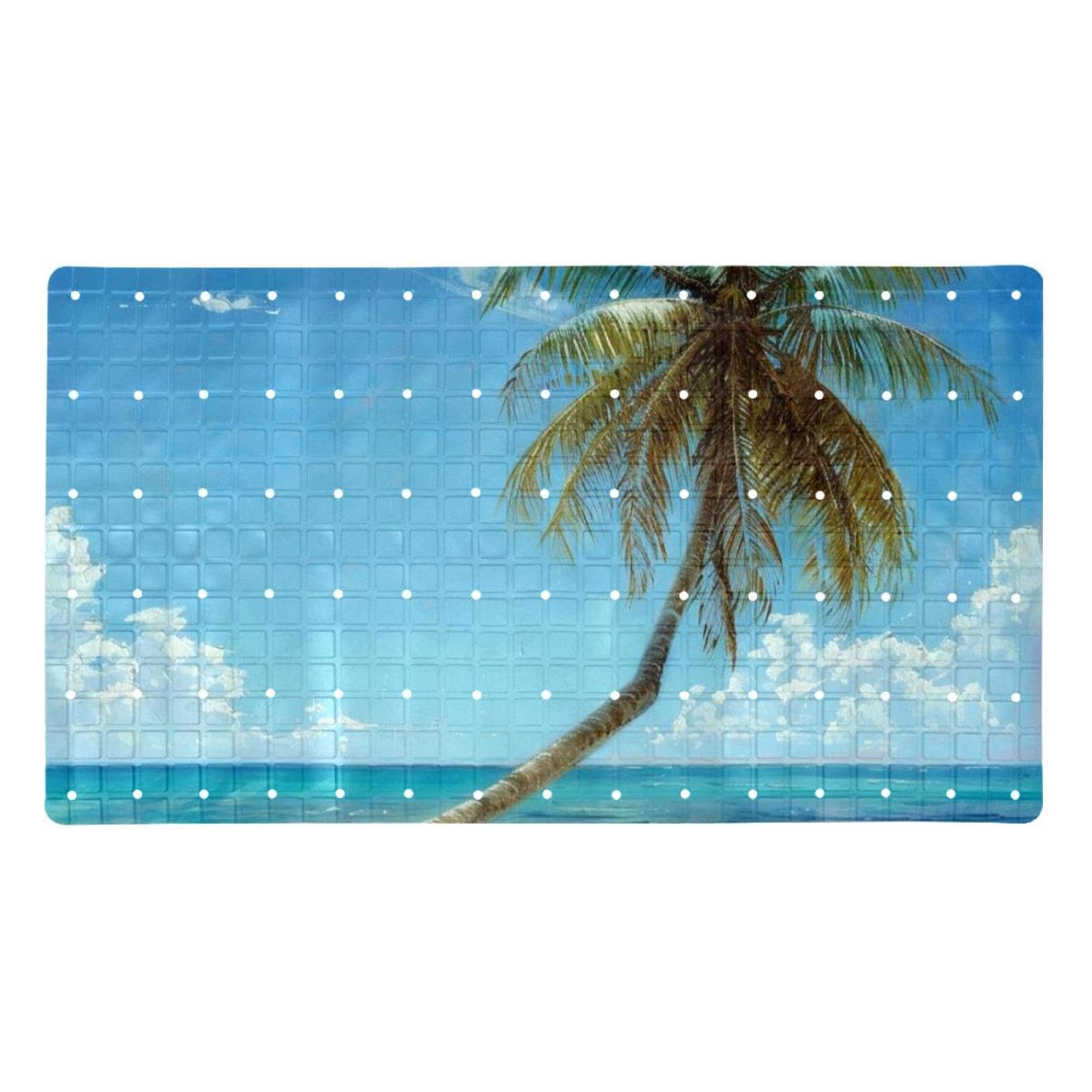 Tapis de bain de qualité supérieure - Antidérapant, facile à nettoyer et sans danger pour toute la famille - Palmier, ciel, mer, été