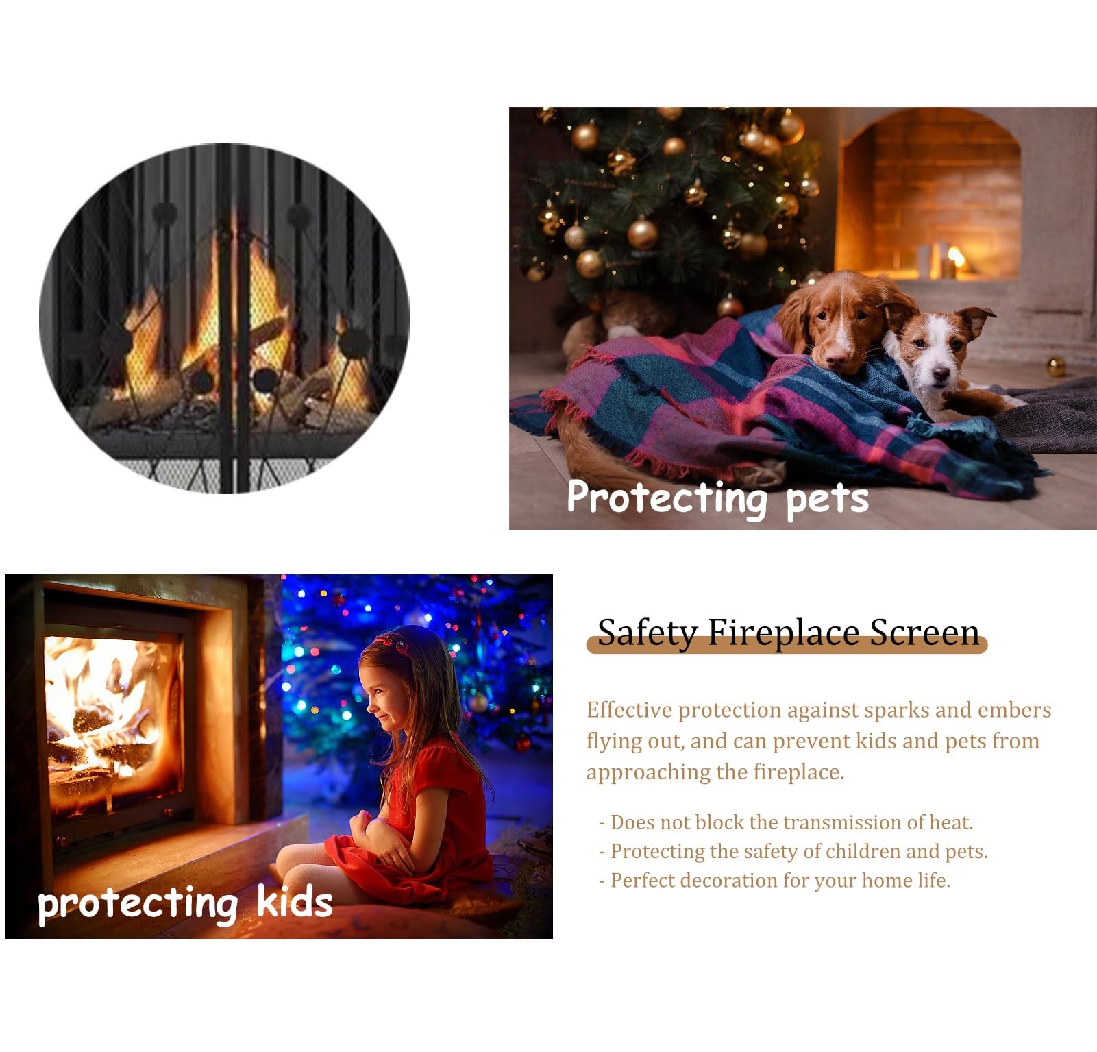 Salvachispas Chimenea Mampara de Chimenea Plegable de 3 Paneles con Puertas Dobles, Malla Protectora Negra para Estufa de Leña para El Hogar, Cubierta Moderna con Bisagras y Puerta a Prueba de Chispas