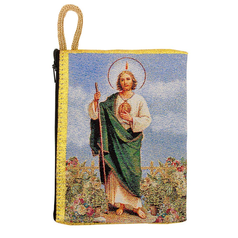 Village Gift Importers St. Jude | Large Tapestry Rosary Pouch | Holy Figures and Saints