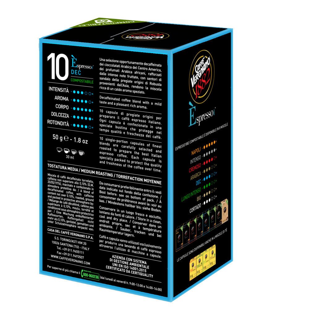 Caffè Vergnano 1882 Èspresso Capsule Caffè Compatibili Nespresso, Decaffeinato - 12 confezioni da 10 capsule (totale 120)