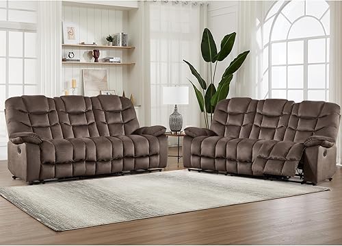 Miniatura 21 de Sofá biplaza reclinable manual para sala de estar, sofá reclinable de 2 plazas de 77 pulgadas de ancho con portavasos y consola de almacenamiento,