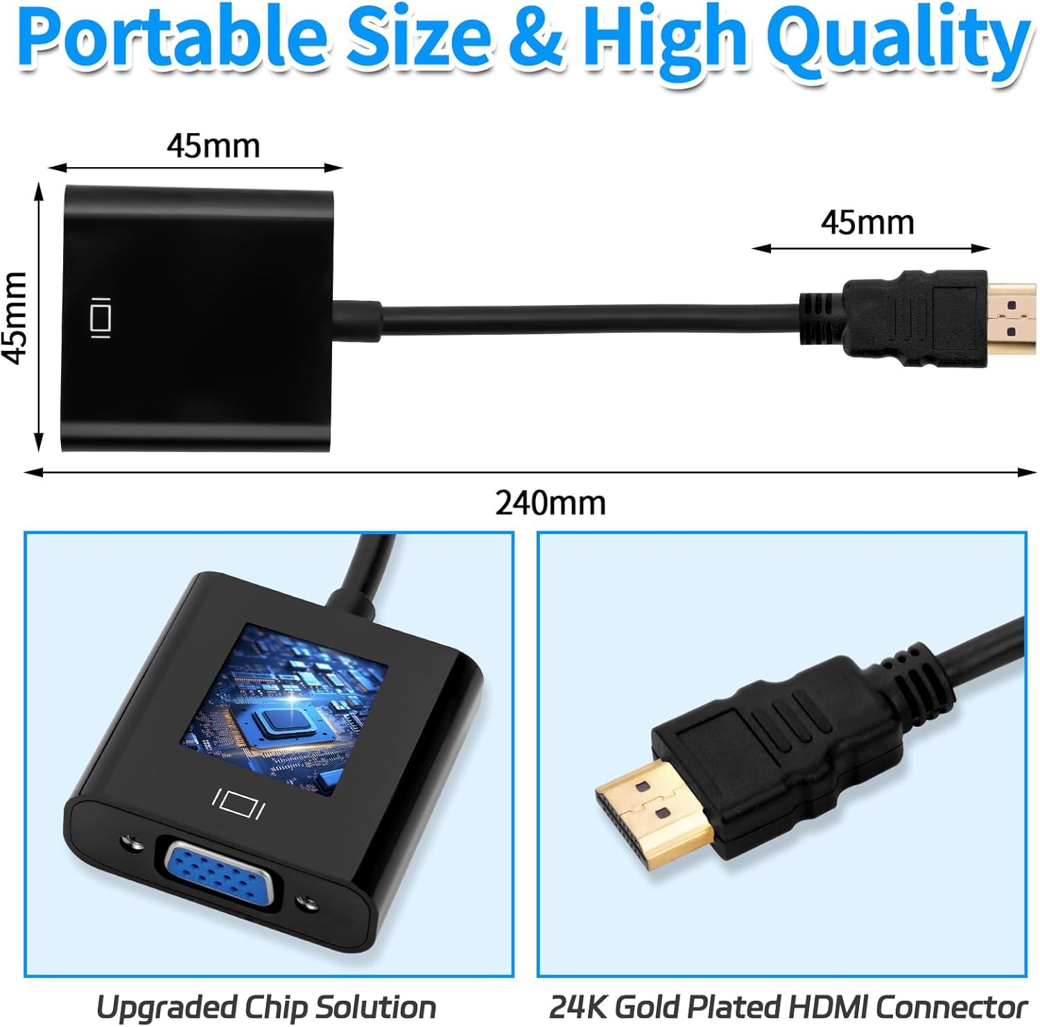 YIIFELL Adattatore HDMI a VGA, Unidirezionale HDMI a VGA 1080P (Maschio a Femmina) per Computer, Desktop, Laptop, PC, Monitor, Proiettore, HDTV, Chromebook, Xbox e altro ancora