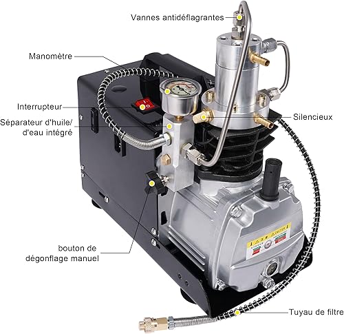 Miniatura 6 de TUXING Compresor de aire eléctrico de 4500Psi 300Bar Pcp, compresor de alta presión para rifles de aire Pcp, paintball y tanques de buceo, pruebas
