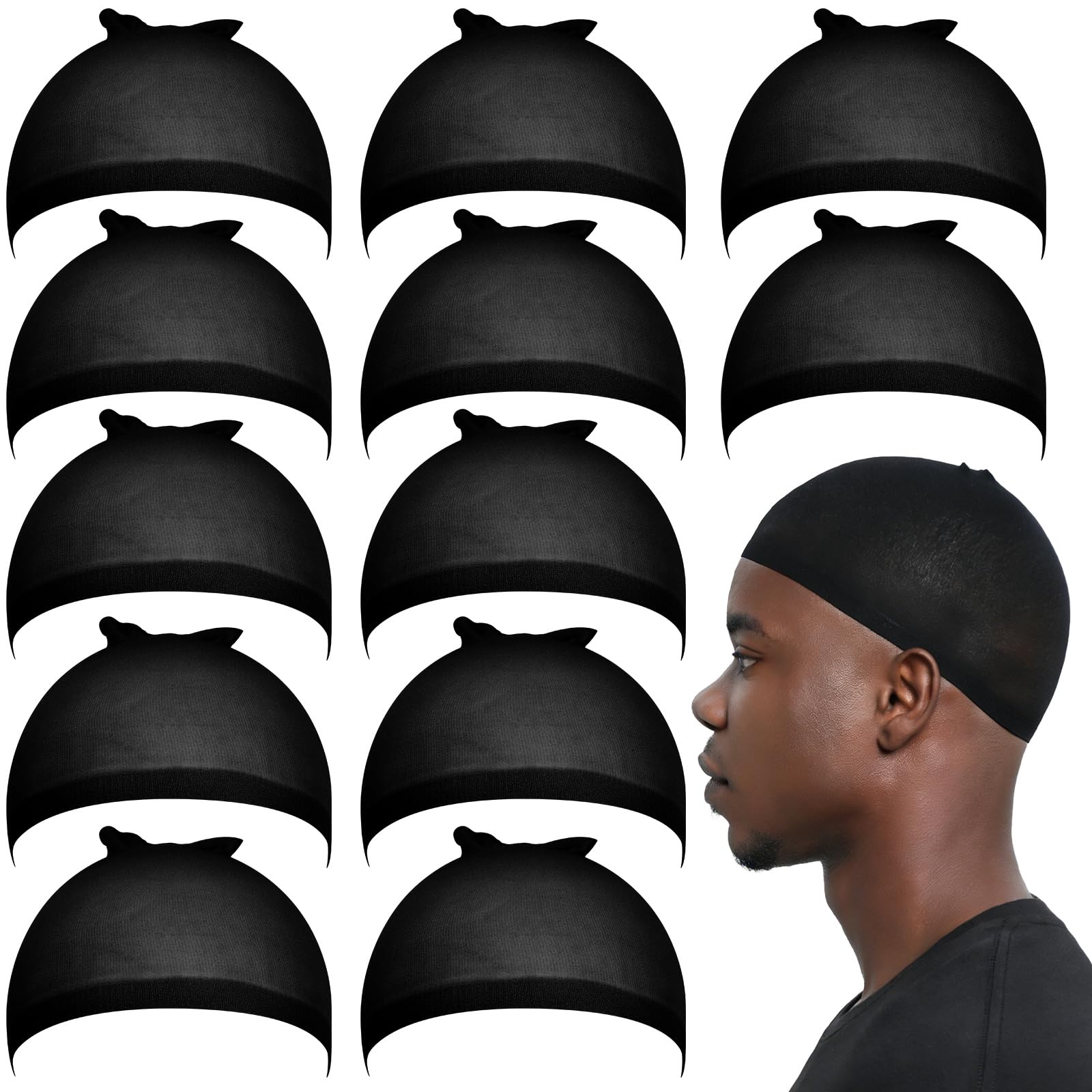 Fandamei 12PCS Black Wig Cap for Men, Hair Stocking Cap, Nylon Wig Caps Black, Hair Net for Men, Stretchy, Natural, Lightweight Wave Caps