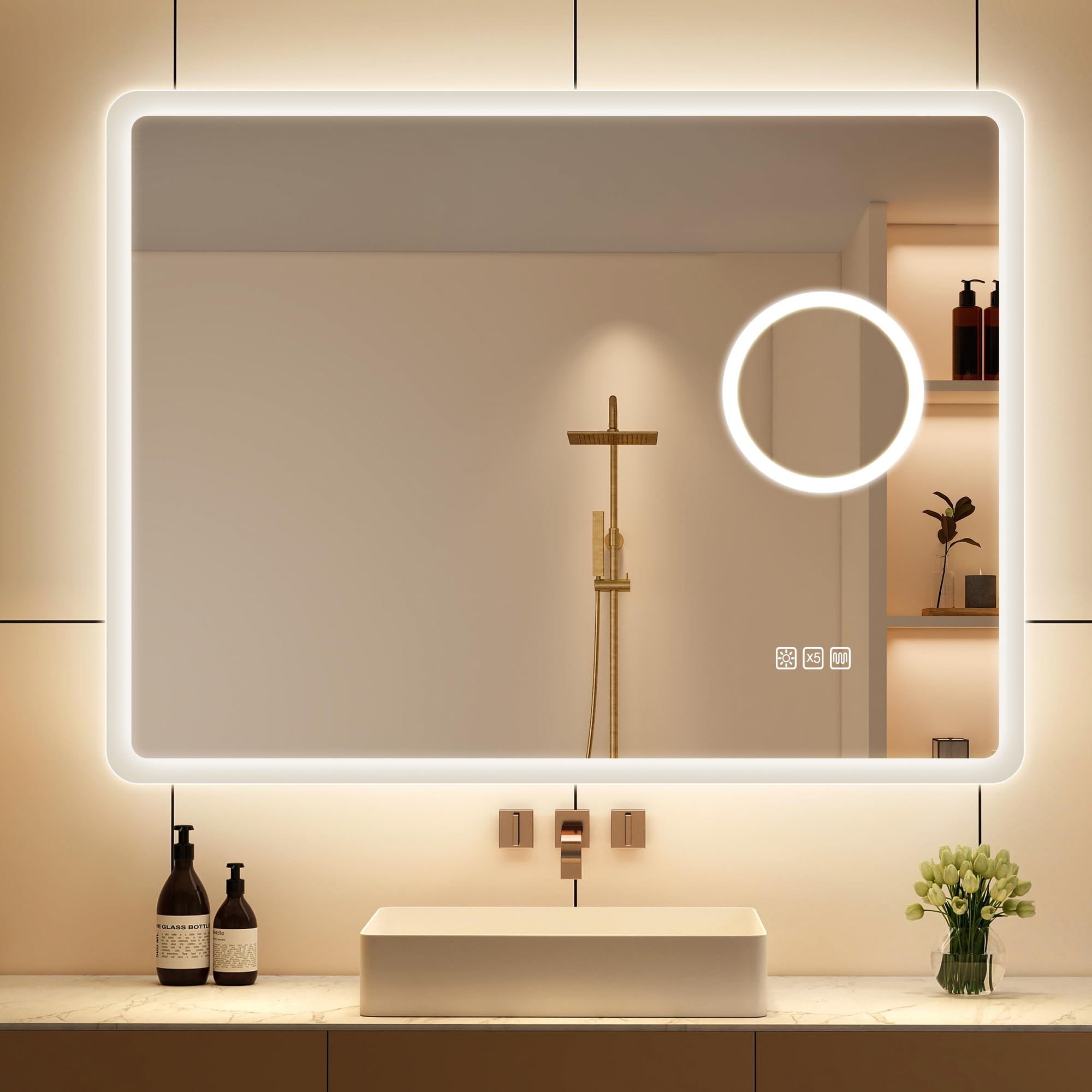 S'bagno 60x80cm Bathroom-Mirror-with-LED-Lights & 5x Magnifier — image 1
