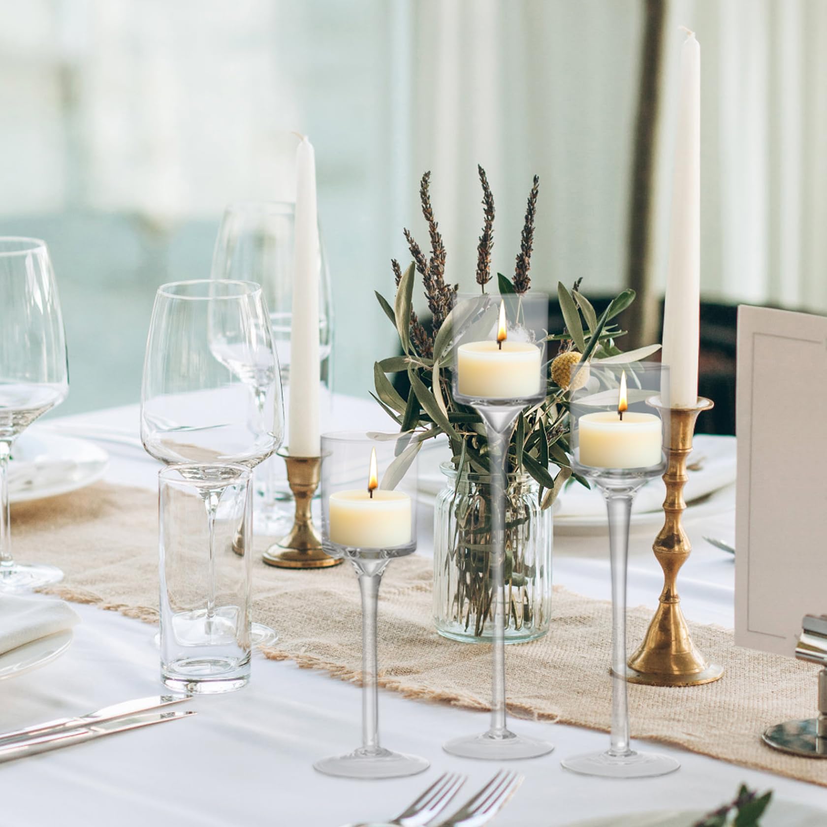 Portacandele Di Vetro, Glasseam 10 Pezzi Chiaro Candela Stick Holder Set Bulk Decorativo Natale Candelieri Holder Per Tavolo Da Pranzo Centrotavola Per Cena Matrimonio Soggiorno