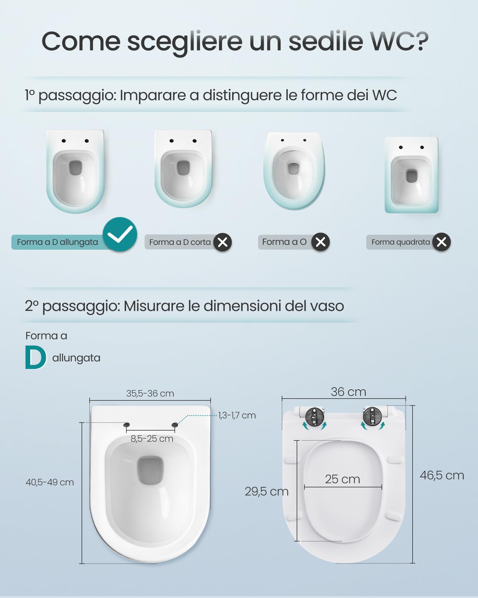 SONGMICS Sedile WC a Forma di D Lungo, Copriwater a Chiusura Rallentata, Sgancio Rapido, Asse WC Universale Facile da Montare, Sedile Water in Urea-duroplast, Regge 300 kg, Bianco BTL102WZ01 - 3