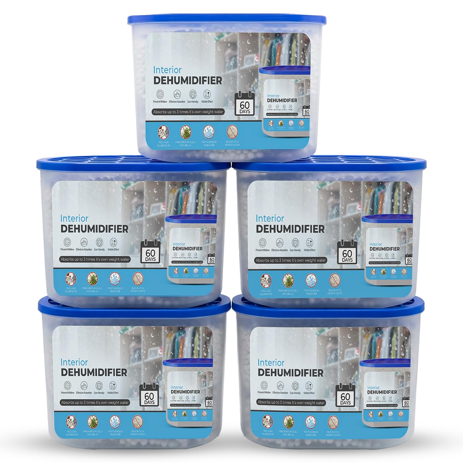 Roe Tenpo Dehumidifier, 500ml, Pack of 5, Moisture Absorber for Damp, Mould | Condensation Absorbers | Ideal dehumidifiers for Home, Bedroom, Bathroom, Caravan, Office, Garage