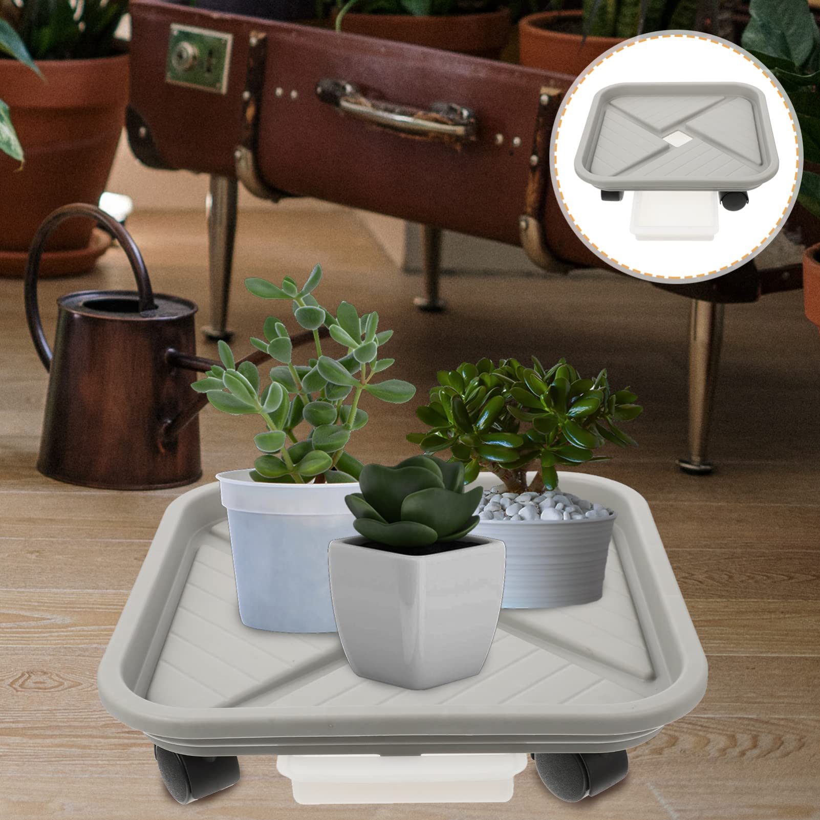 Yardwe Plant Caddy with Wheels and Drainage Tray Square Flower Pot Mover Plastic Garden Rolling Plant Stand Heavy Duty Plant Pallet Dolly for Moving Heavy Large Plant Pot - Image 2