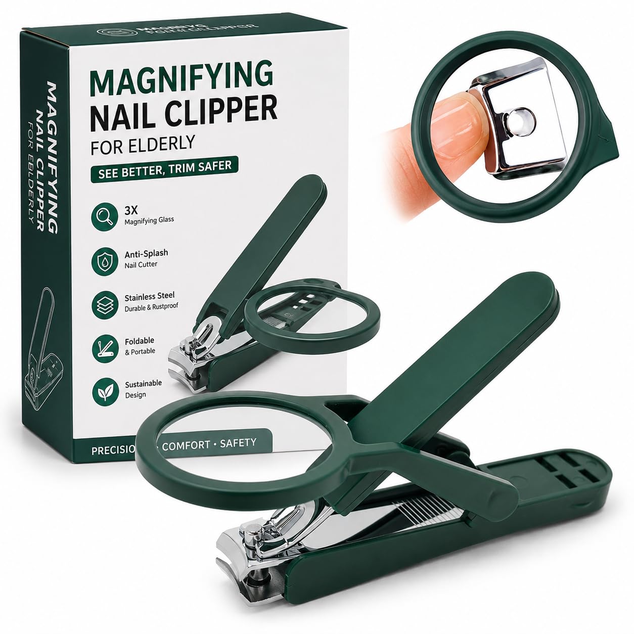 Stainless Steel Magnifying Nail Clipper for Elderly | Anti-Splash Thick Nail Cutter with 3X Magnifying Glass | Modern Design, Foldable & Sustainable-picture-28