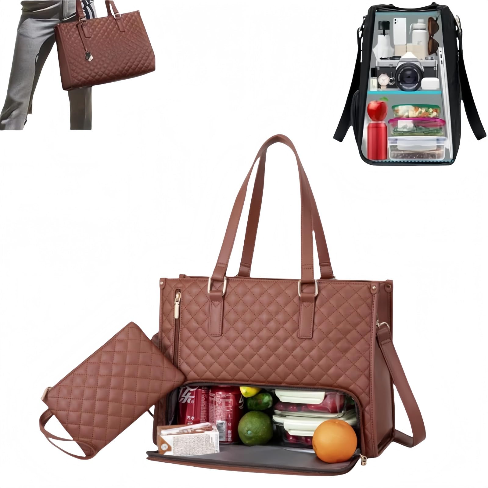 Tjitgy Women's G 2 In 1 Tote Ba With Compartments,Lunch Bags For Laptop Lunch Tote Bags For 15.6 Inch Insulated Work Handbags With Lunch Compartment, Large Capacity
