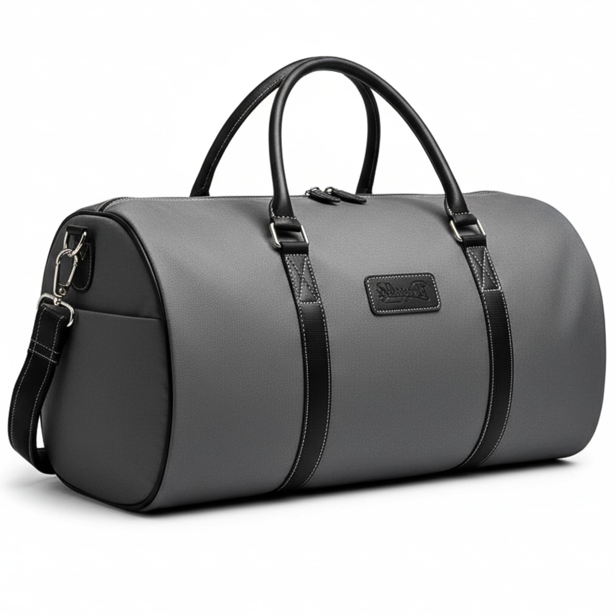 Genuine Leather Gym & Travel Canvas Bag for Men Women Shoulder Duffle Small Sport Bag 28 Liter Tour Cloth Carry On Weekender Overnight Cabin Premium Luggage (Grey, 18 Inch)-image-49