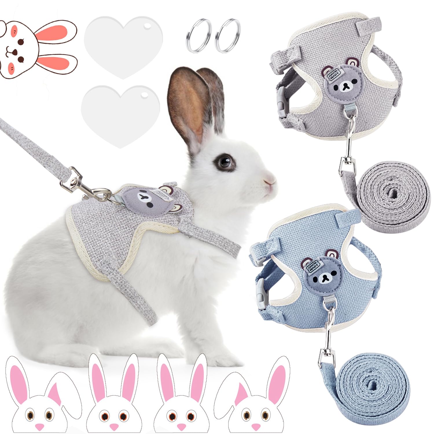 Arnés Conejo Ajustable, Correa Gato Antiescape, Accesorios Conejos Transpirable, Paseos al Aire Libre para Conejitos, Gatos, Cachorros, Pequeños Mascotas y Animales(Peso Recomendado: 1-3kg)