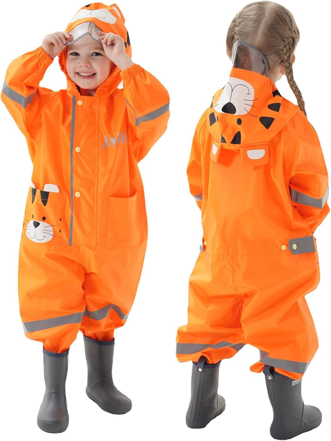 Kids Toddler Rain Suit for Boys Girls One Piece Hoodie Zipper Cute Cartoon Waterproof Rain Jacket 1-10 Years S-XL Size - Image 8