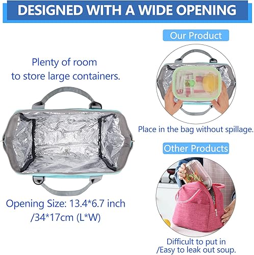 Miniatura 6 de VONXURY - Lonchera grande reutilizable de apertura amplia para hombres y mujeres con correa extraíble, bolsa de almuerzo para adultos, para trabajo,