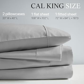 Madison Park 1000 TC Cotton Blend Sheet Set, Cal King Size Set Grey 4Psc