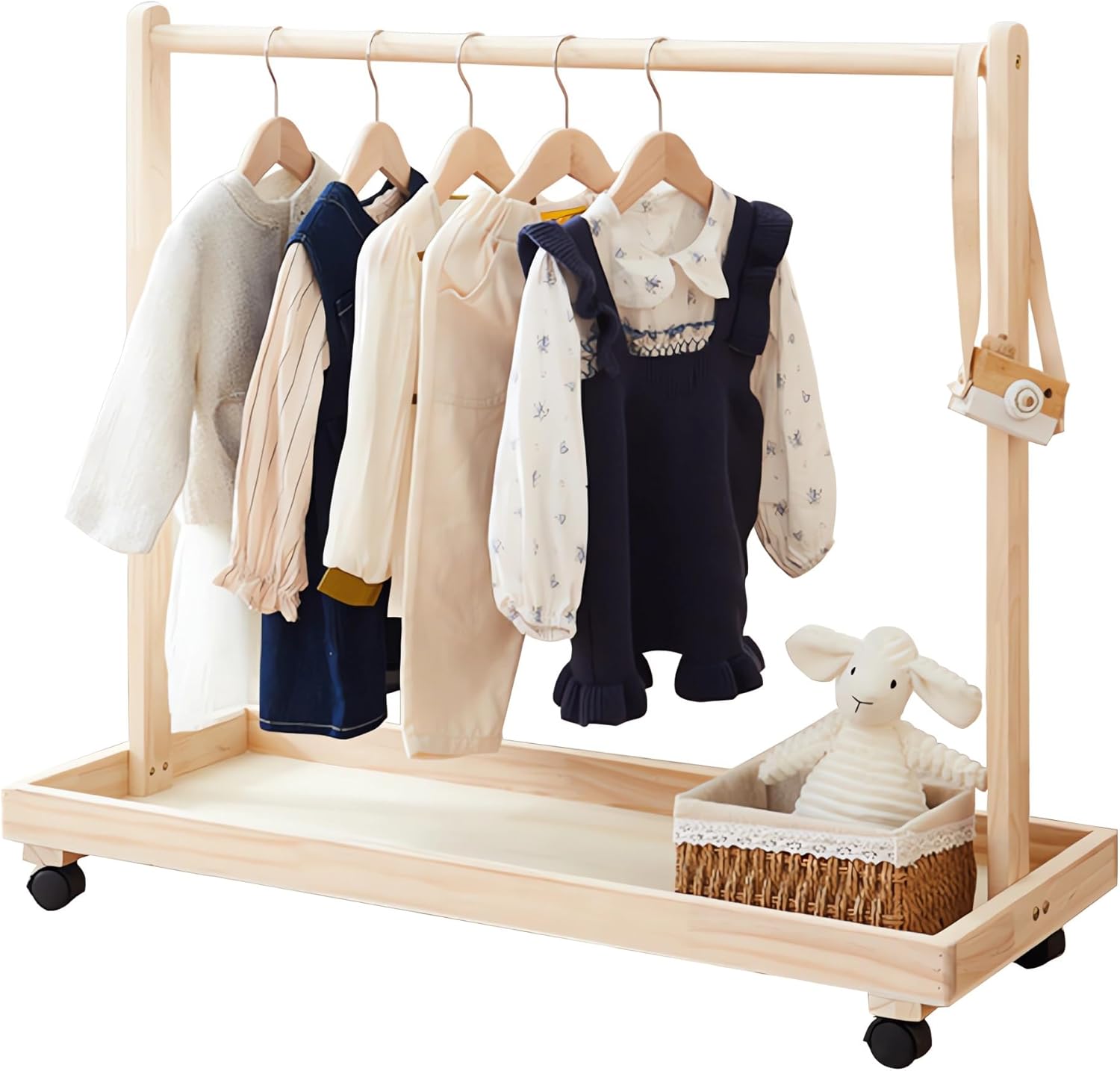 Hggzeg Baby Garment Rack, Kids Clothing Rack with Storage Shelf & Hanging Rod, Solid Wood Dog Cat Wardrobe Coat Rack, for Toddler Nursery, Child's Room (M)