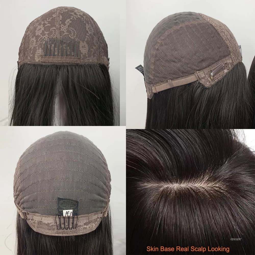 Straight Bob Virgin Hair Jewish Wig Kosher Wigs European Hair Double Drawn Weft Silk Top None Lace Wig For Women Thick End Wigs (12inch, 2 Dark Brown)