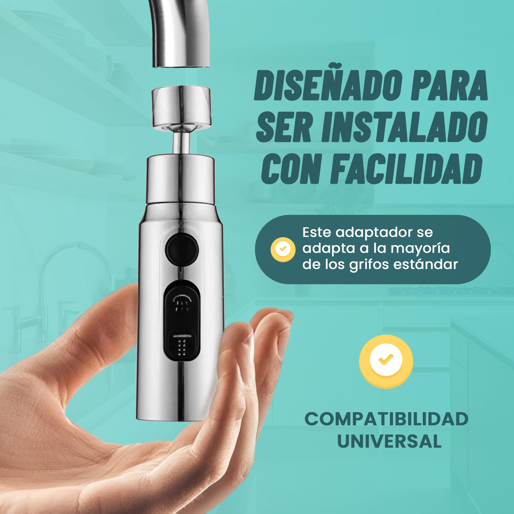 VIPA Adaptador Grifo Cocina - 3 Modos Ajustable - Aireador Grifo Cocina de 360º con Adaptador - Adaptador Universal para Grifos - Boquilla de Grifo Universal - Grifo Filtrado a Prueba de Salpicaduras