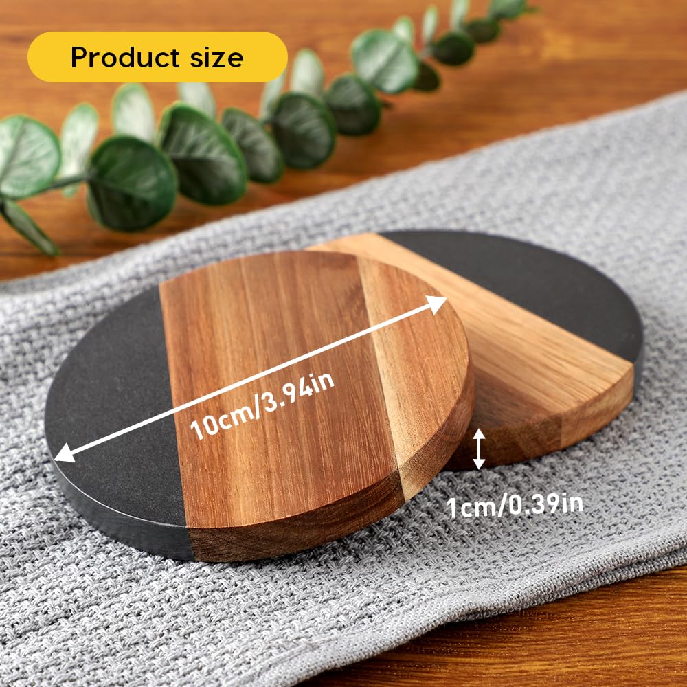 Juego de 4 posavasos de madera de acacia pizarra para bebidas, modernos posavasos de madera rústica para bebidas, mesa de café, mesa de comedor, escritorio, Navidad, inauguración de la casa, 2