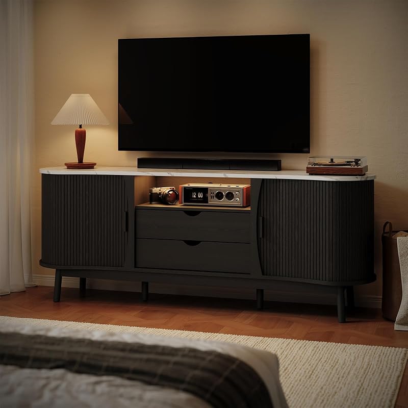 ONBRILL 70 Inch Fluted TV Stand for 80 Inch TVs, Bean-Shaped TV Cabinet image 6