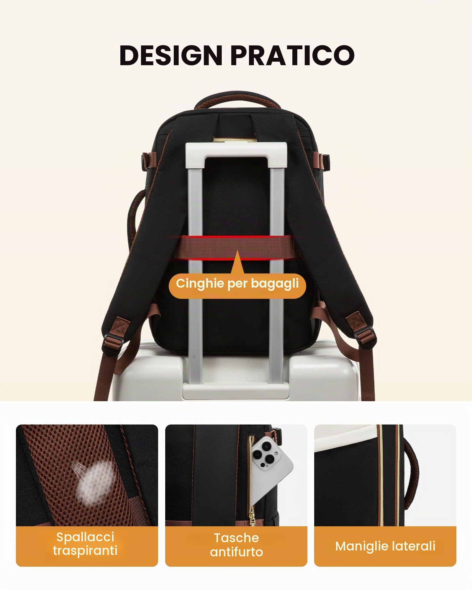 LOVEVOOK Zaino Ryanair 45x36x20, Zaino Da Viaggio Donna Bagaglio a Mano, Compatto e Leggero, Impermeabile alle Spruzzate, Con Tasca Antifurto, Perfetto per Viaggi, Lavoro e Uso Quotidiano
