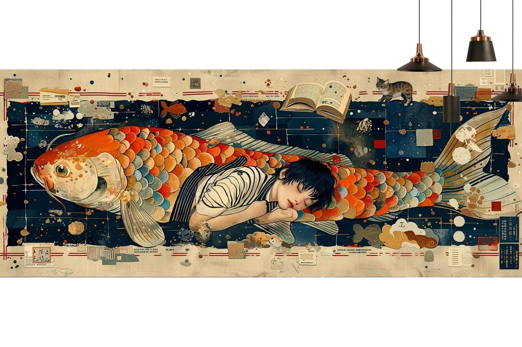 Japon Diamond Painting Poissons Diamond Painting Enfant Broderie Kit Complet, 5D Peinture Diamant Point de Croix Cristal Artisanat,DIY Tableau Strass Diamant Canevas Débutant Kit, Gifts 60x120cm M710