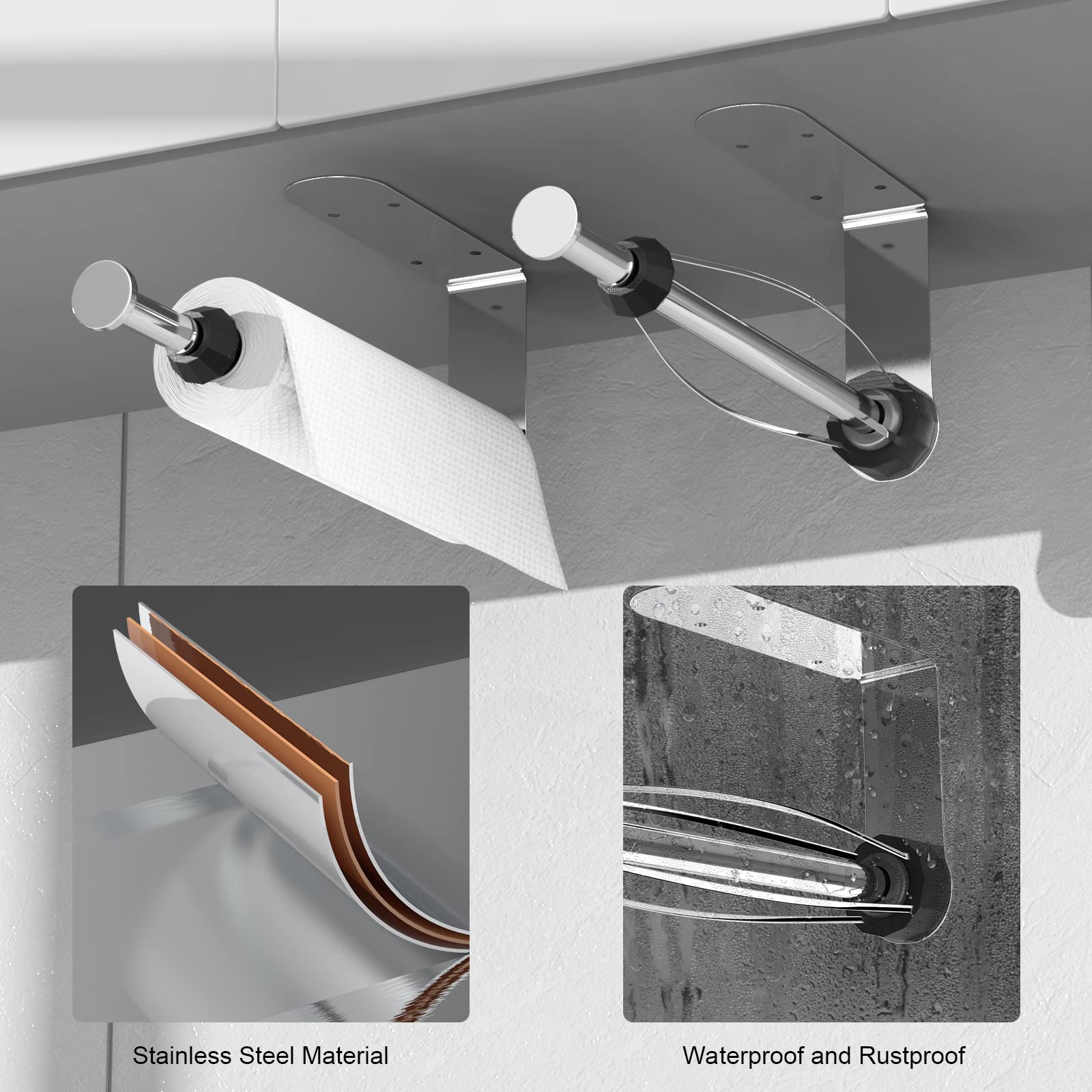 Porta Rotoli Carta Da Cucina Da Parete - Adesivo O A Fori - Alluminio Nero 295mm Per Cucina E Bagno - Foto 6