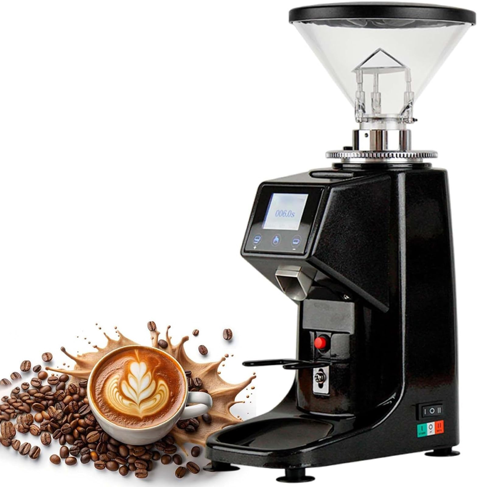 Młynek do kawy z płaskimi zadziorami 60 mm, 19+ ustawień mielenia, odłączany stojak lejkowy, konstrukcja zapobiegająca zatykaniu się do zimnego parzenia, espresso i kawy