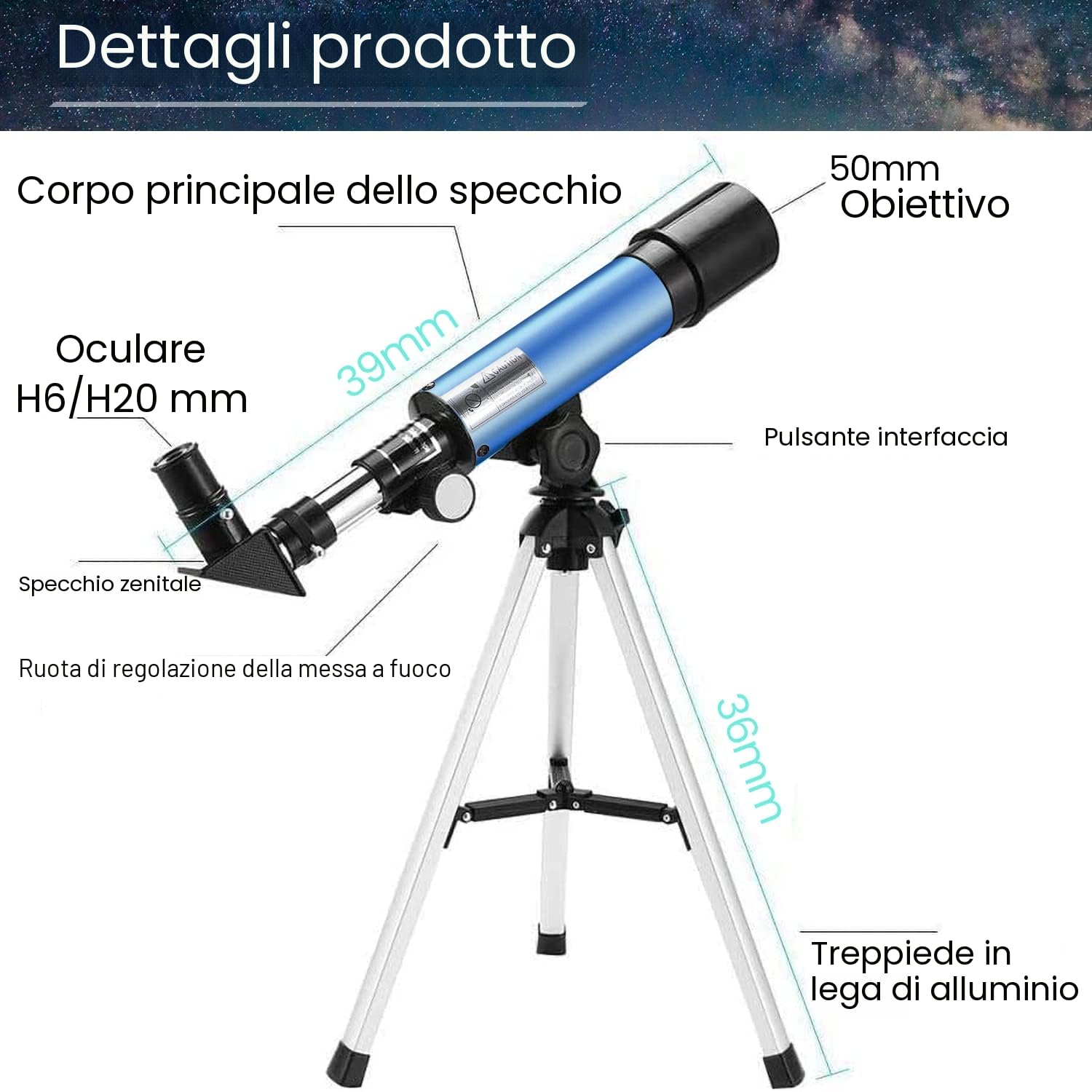Telescopio Astronomico Bambini, Uverbon 360/50mm Telescopio Rifrattore con Treppiede Regolabile, 90X HD Spaziale Monoculare Esterno per Bambini e Principiante, Regalo Educativo di Natale o Compleanno