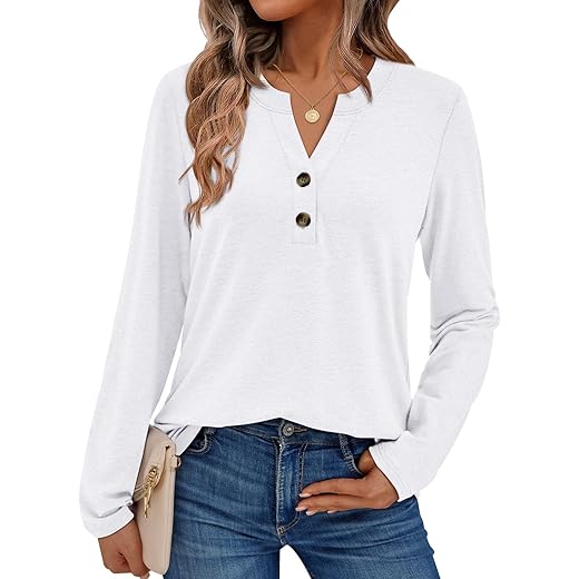 AUTOMET Women's Long Sleeve Shirts 2025 Fall Fashion Dressy Casual Tops Trendy Henley Blouses Cute Work Outfits Clothes