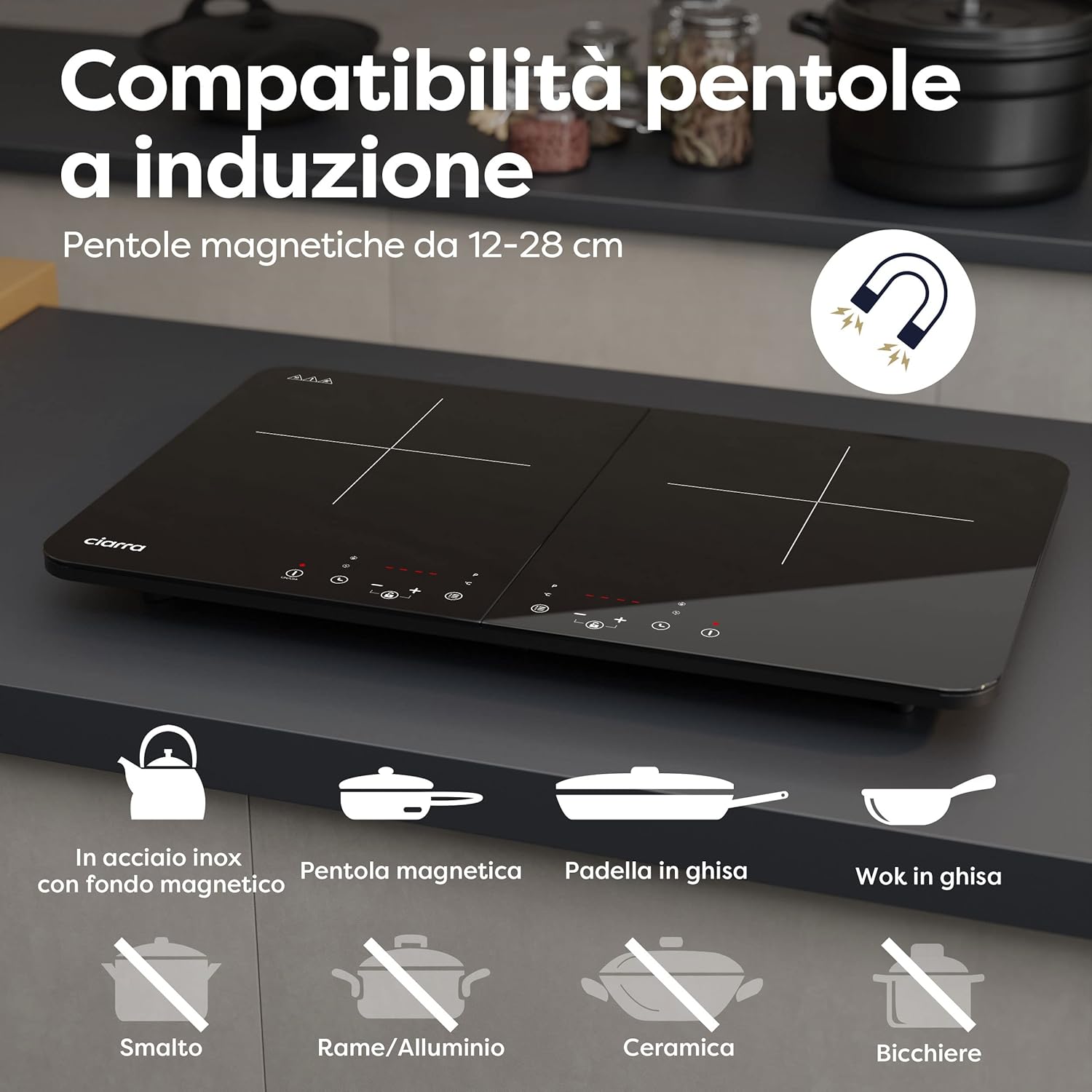 CIARRA CBTIH2 Doppio Piano Cottura a Induzione 3500 W Piastra Induzione 9 Livelli Pannello Controllo Touch Interruttore Sicurezza Multiplo Timer Automatico Blocco Bambini Nero CIARRA CBTIH2 Doppio Piano Cottura a Induzione 3500 W Piastra Induzione 9 Livelli Pannello Controllo Touch Interruttore Sicurezza Multiplo Timer Automatico Blocco Bambini Nero