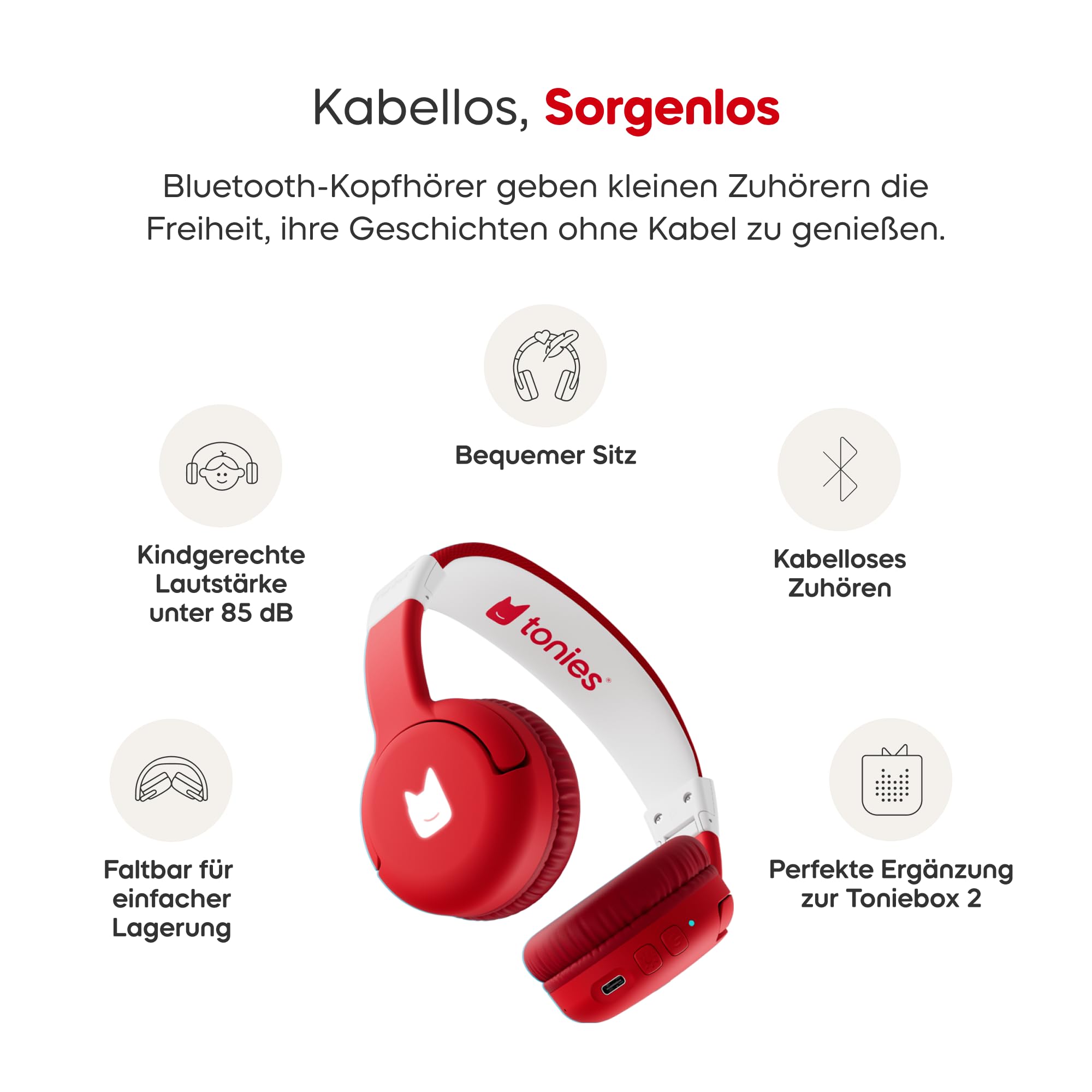 Bluetooth Kopfhörer - Rot für Toniebox 2