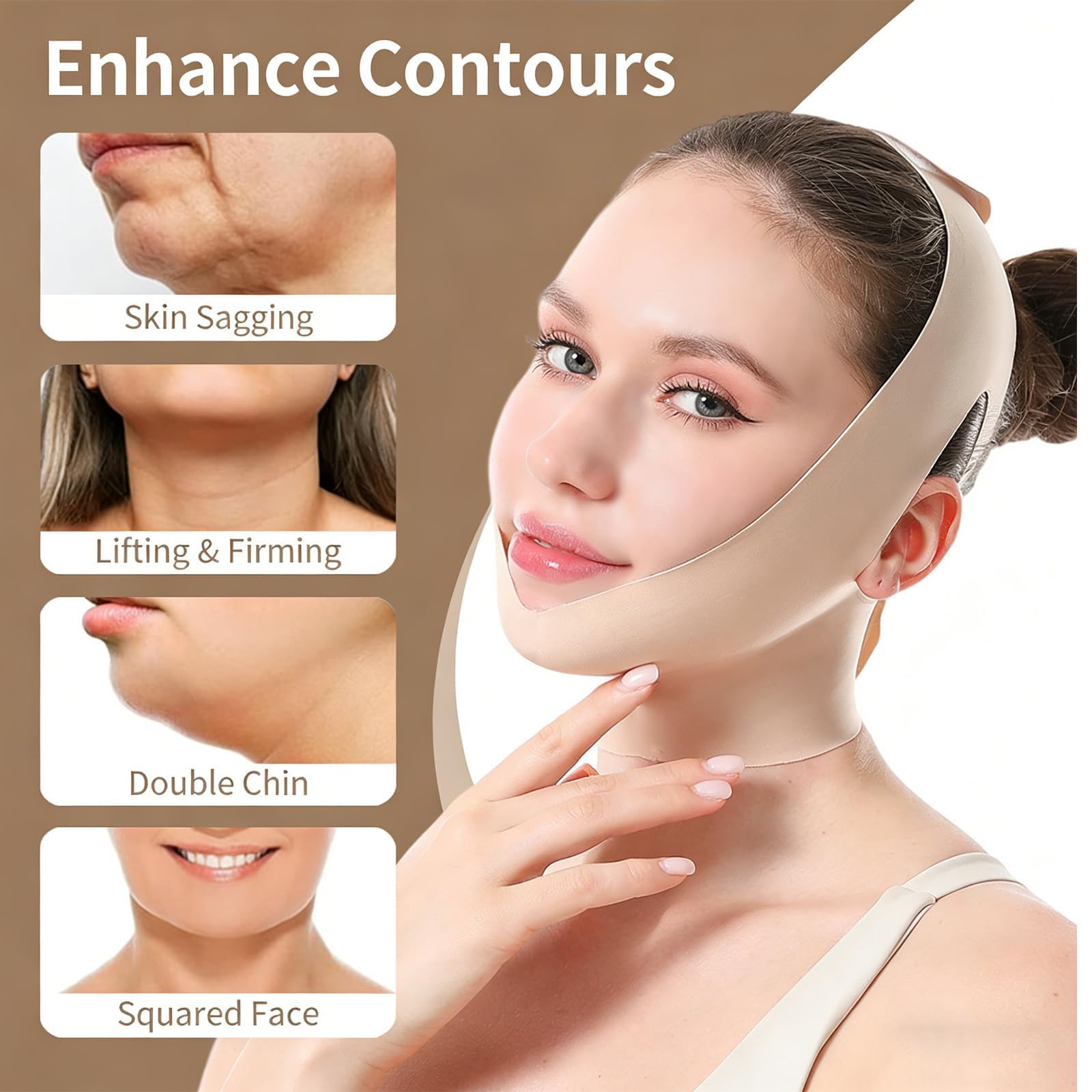 Envoltorio de Escultura Facial de Colágeno Sk-ult - Máscaras Faciales Reutilizables de Tela para Moldear la Mandíbula con Correa de Barbilla para Usar Mientras Duerme, Amigable con la Piel y — view 7
