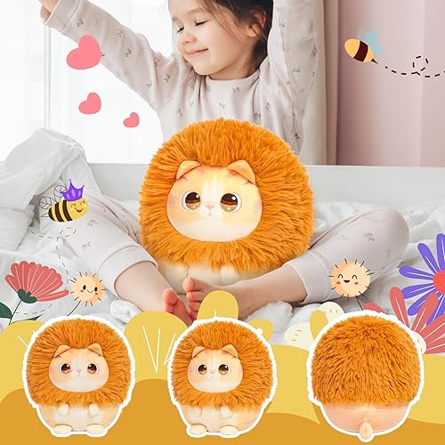 Miniatura 4 de Mewaii Almohada de peluche Kawaii para niños, lindo animal de peluche Kawaii, peluche suave de gato con disfraz de león, juguetes de peluche