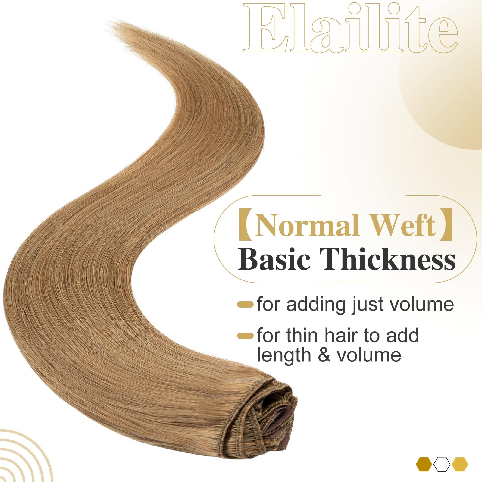 Elailite Echthaar Clip in Extensions 8 Tressen Glatt #27 Dunkelblond, Haarverlängerung Real Human Haar 45cm-70g
