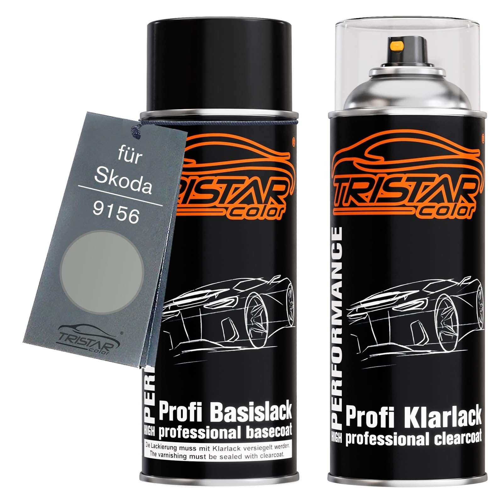 TRISTARcolor Vernice per auto Kit di bombolette spray per Skoda 9156 Brilliant Silver Metallic/Gris Argent Metallic vernice di base vernice trasparente bomboletta a spruzzo 400ml