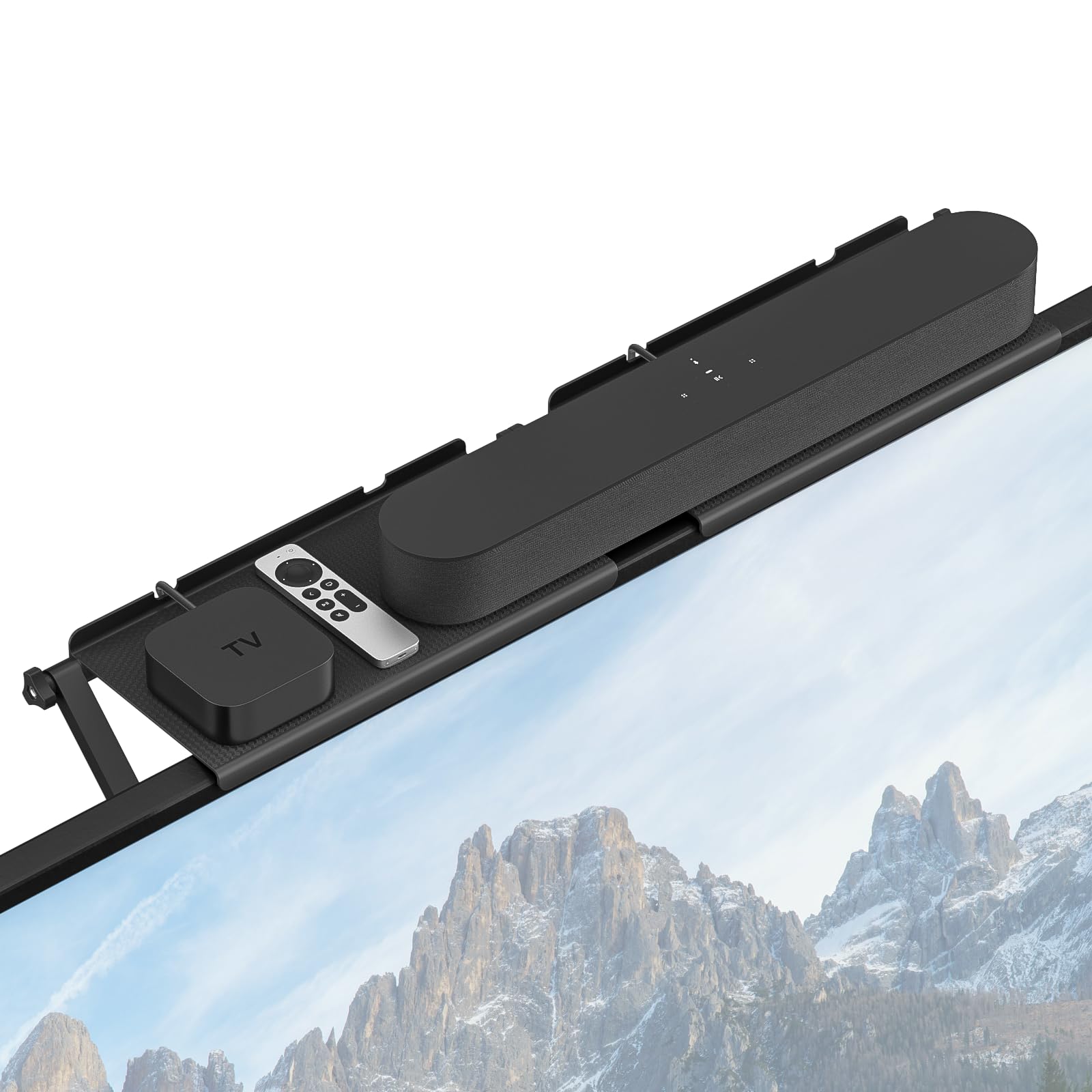 No Drilling TV Top Shelf Small Soundbar Mount for Most of Soundbars Up to 15 Lbs - Protective Top of TVs Soundbar Shelf for Samsung, Vizio, Sony, LG Sound Bar TV Mount Stand Only Fit Flat-screen TVs