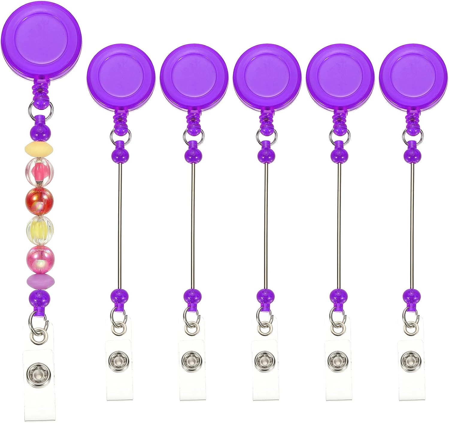 PATIKIL 6Pcs Beadable Badge Reels with Belt Clip, Transparent Dark Purple