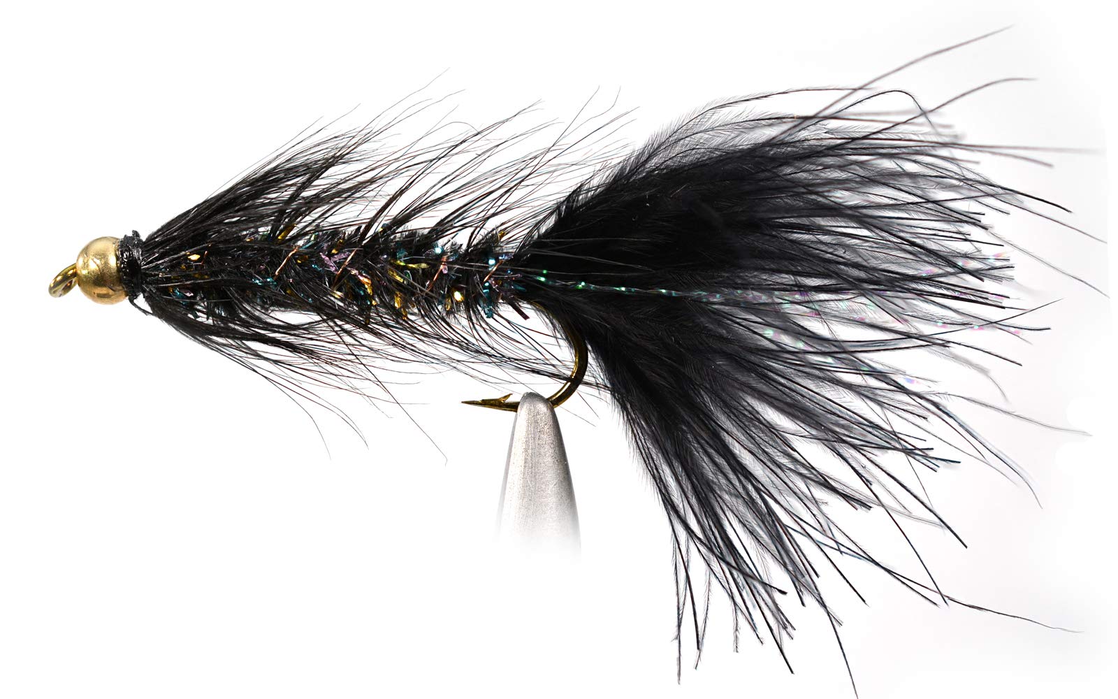 Woolly Bugger Crystal Black Bead Head Flies - Tied on Mustad Signature Fly Hooks use for Trout and More (12ct - Hooks #4-10)