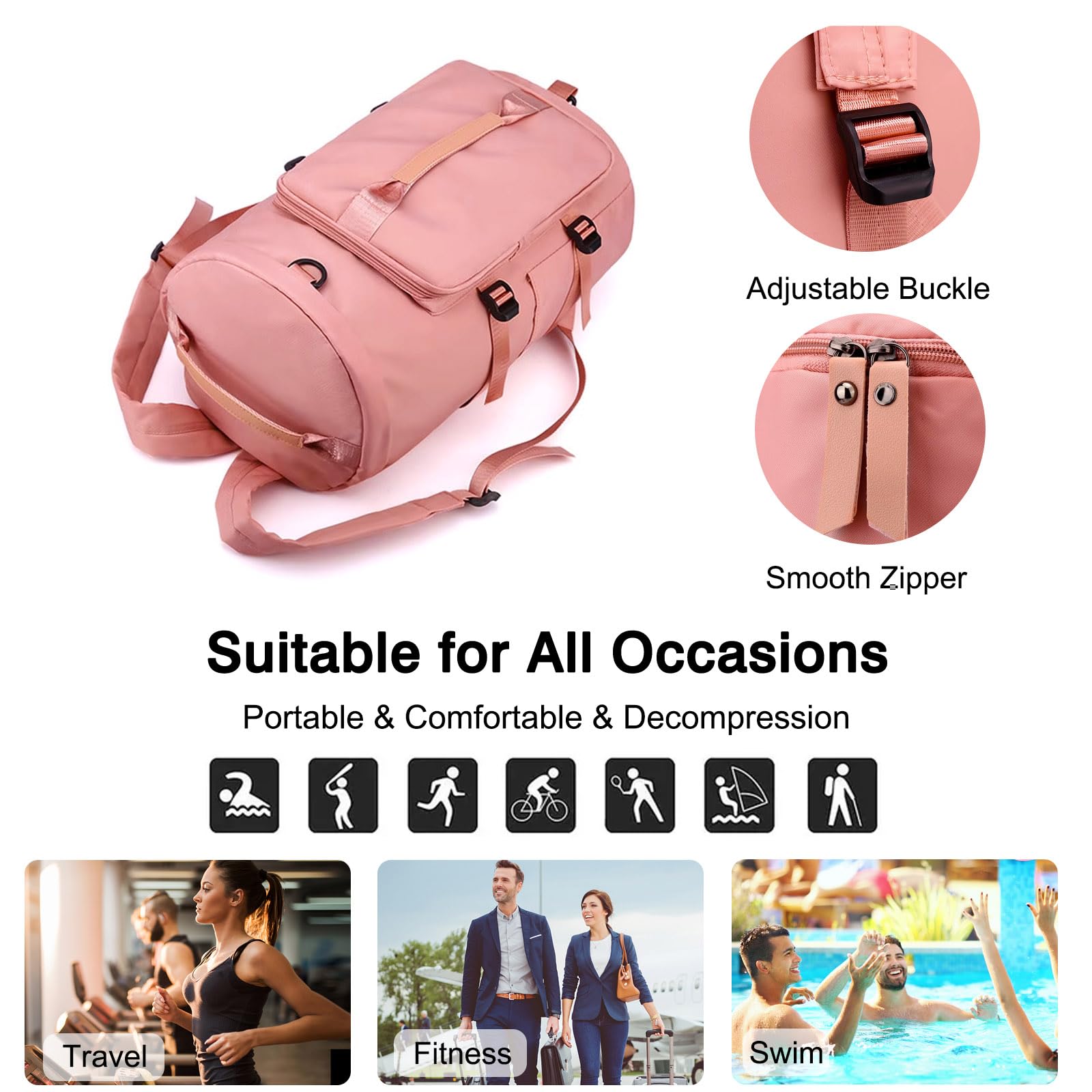 FANDARE Bolsa de Viaje para Mujer Mochila Viaje Cabina Avion 45x25x25 Hombre Bolsa de Deporte con Compartimento para Zapatos Bolsa de Mano Equipaje Bolsas de Deporte Gimnasio Bolso de Viaje Negro