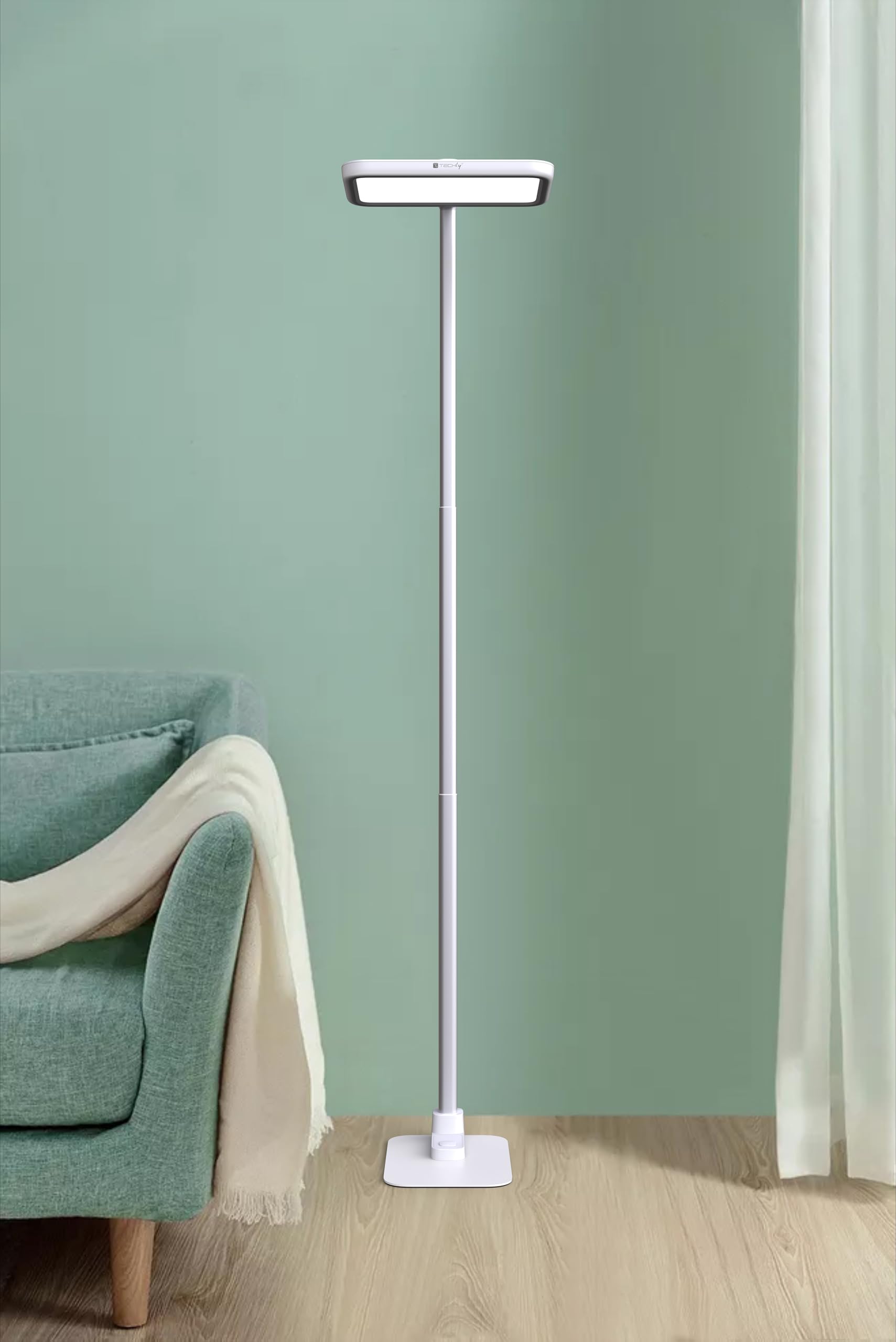 Techly 624322 Lampada LED da Pavimento Ricaricabile con Altezza Regolabile, Bianca Bianco