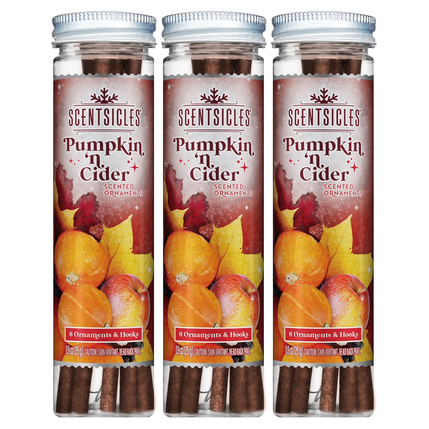 Scentsicles Spiced Pumpkin n Cider Scented Christmas Ornaments with Hooks - 3 Bottles (18 Sticks Total) — image 1
