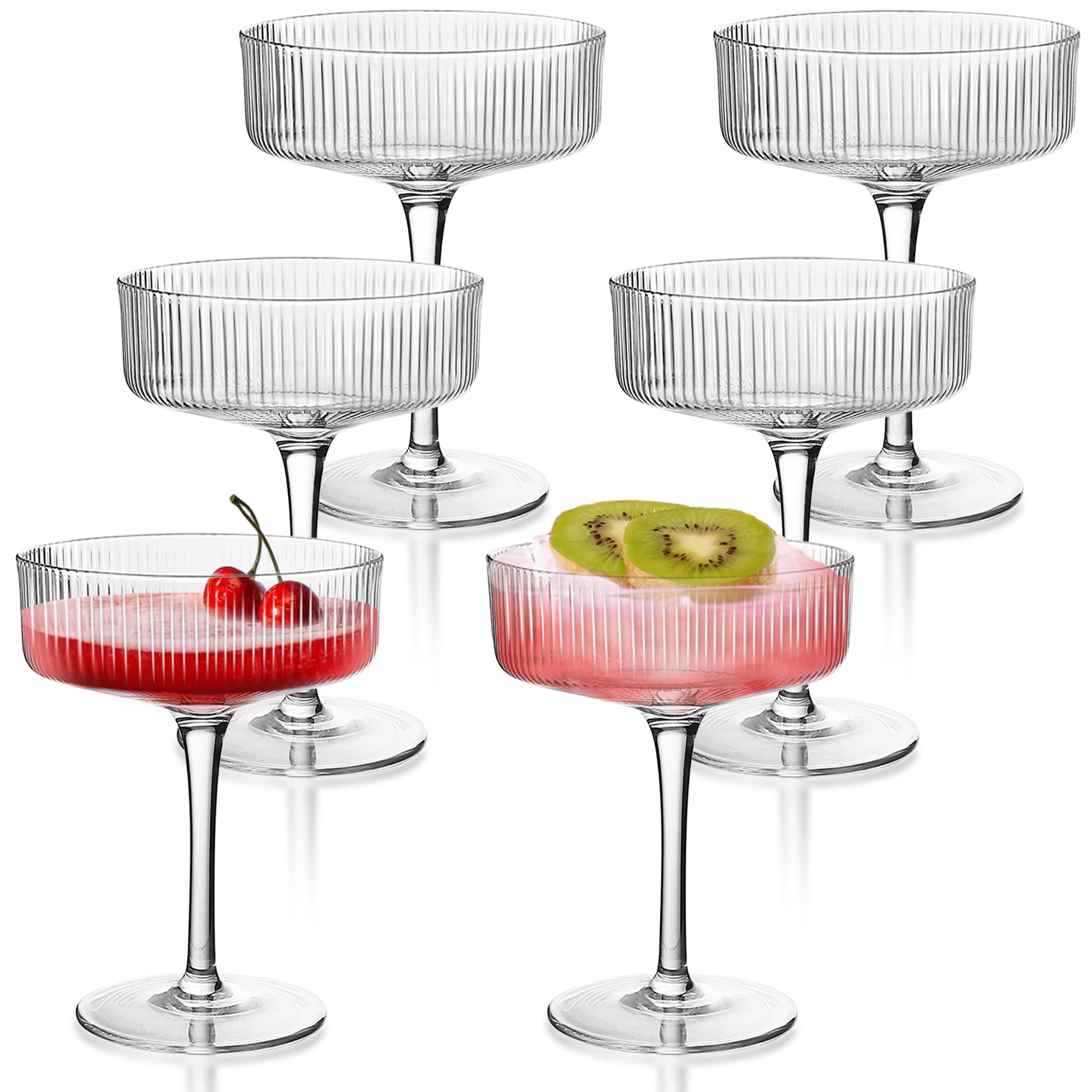 Montex 6 Pcs Coupe Glasses 10 oz, Martini Glasses, Margarita Glass, Ribbed Glassware, Classic Vintage Cocktail Galssware, Pefect Gift for Cocktail Lovers
