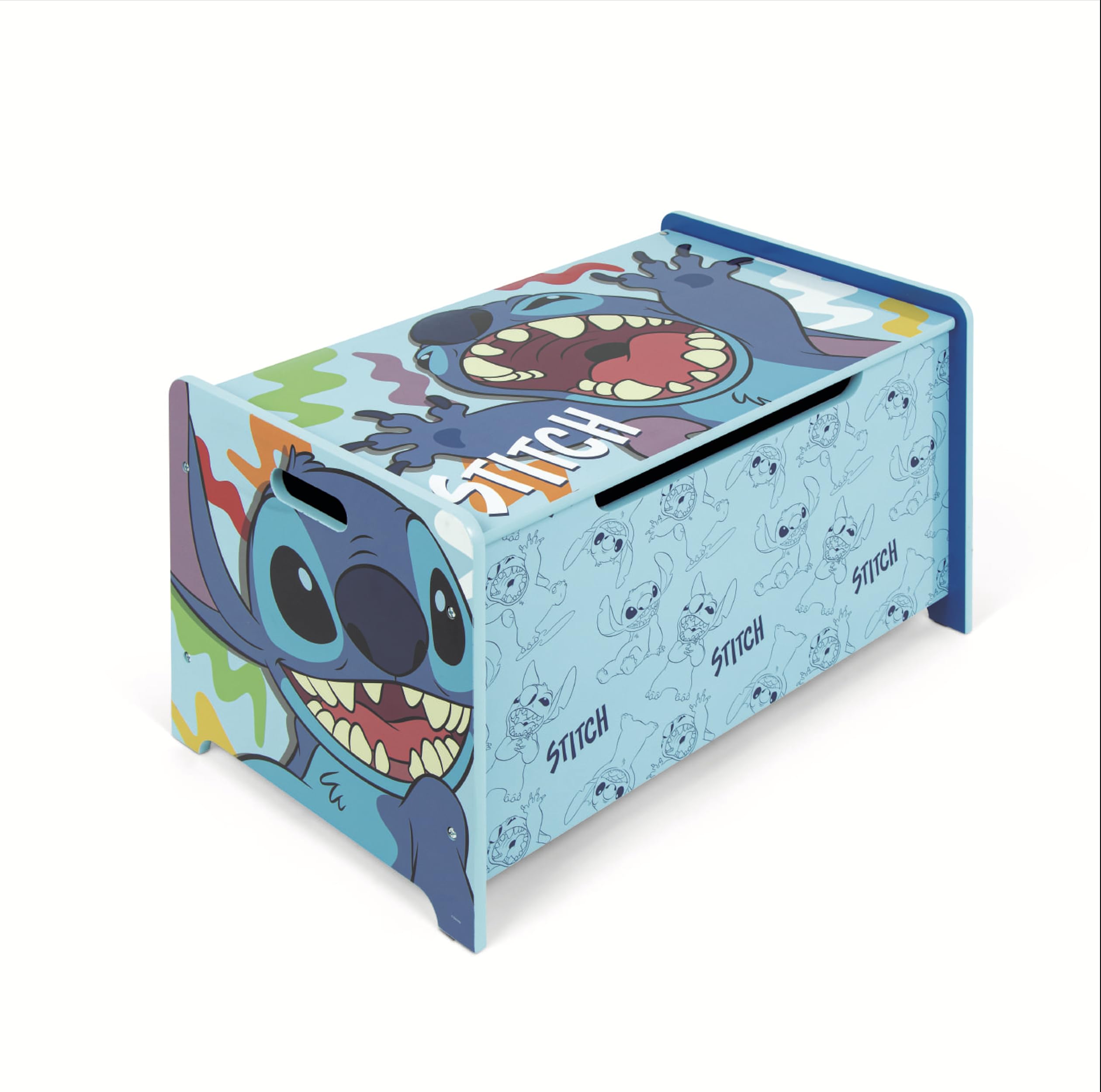 ARDITEX – Spielzeugtruhe aus Holz Stitch – 62,5x40x37 cm – Farbe Blau – Ideal zum Aufbewahren von Spielzeug, Kleidung oder Gegenständen im Kinderzimmer