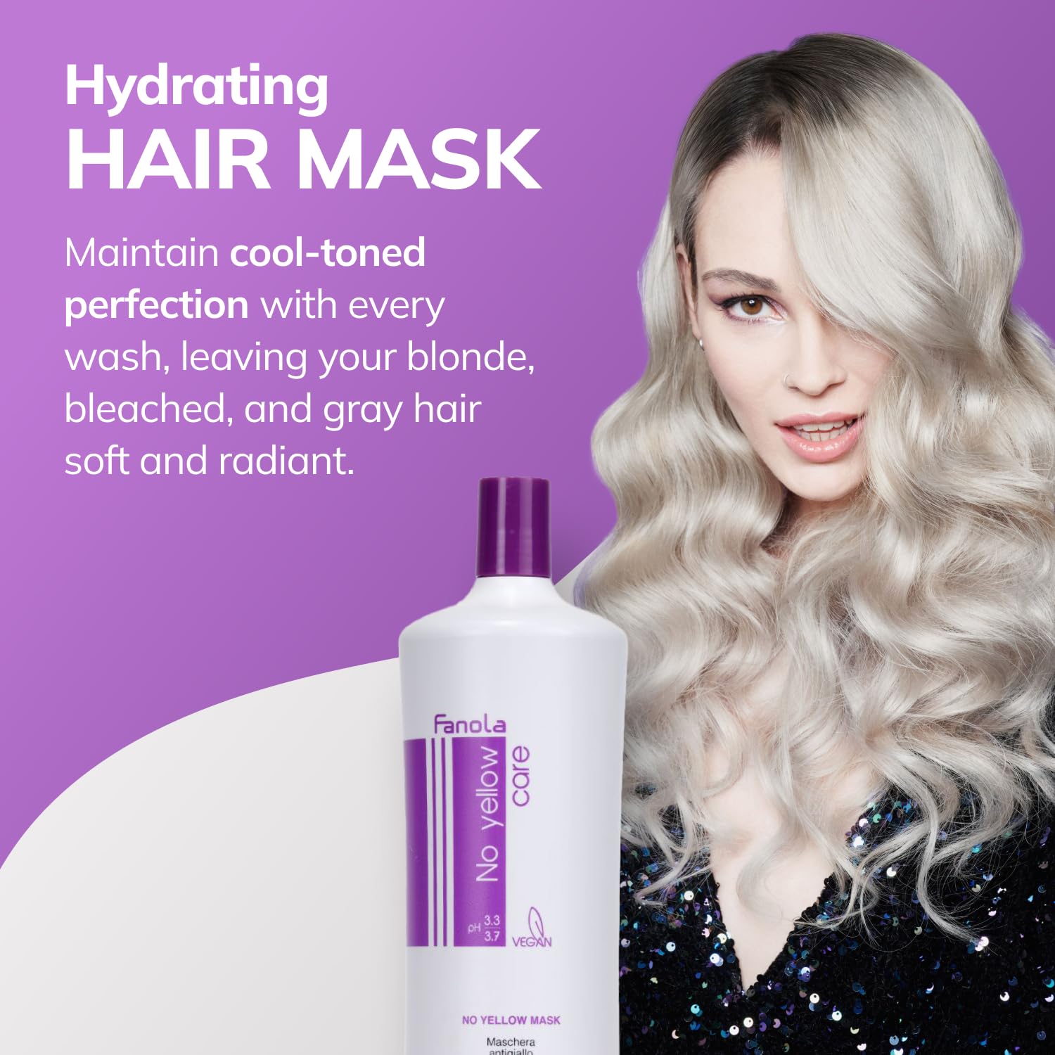 Fanola No Yellow Purple Hair Mask - Acidic pH Deep Conditioning Hair Mask for Blonde, Bleached & Grey Shades - Intense Violet Pigment Neutralizes Brassy Tones (33.8 Fl oz) - Image 3
