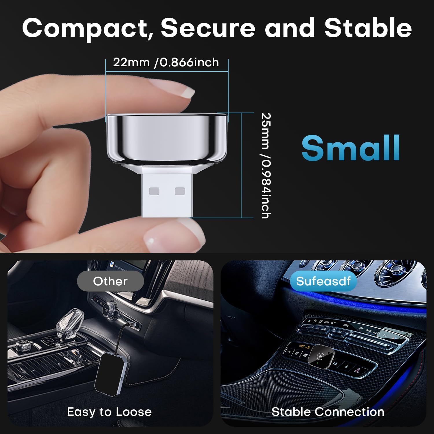 2026-Upgrade-Version: Kabelloses CarPlay mit Mini-USB-Design, geeignet für Fahrzeuge mit integriertem kabelgebundenem Apple CarPlay, ermöglicht Nahtlose Nutzung, schnelle und stabile Verbindung.