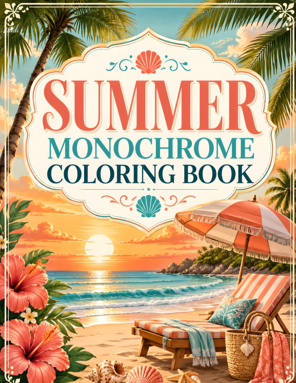 Summer Monochrome Coloring Book: One Color Beach, Ocean, and Vacation Scenes for Stress Relief and Relaxation