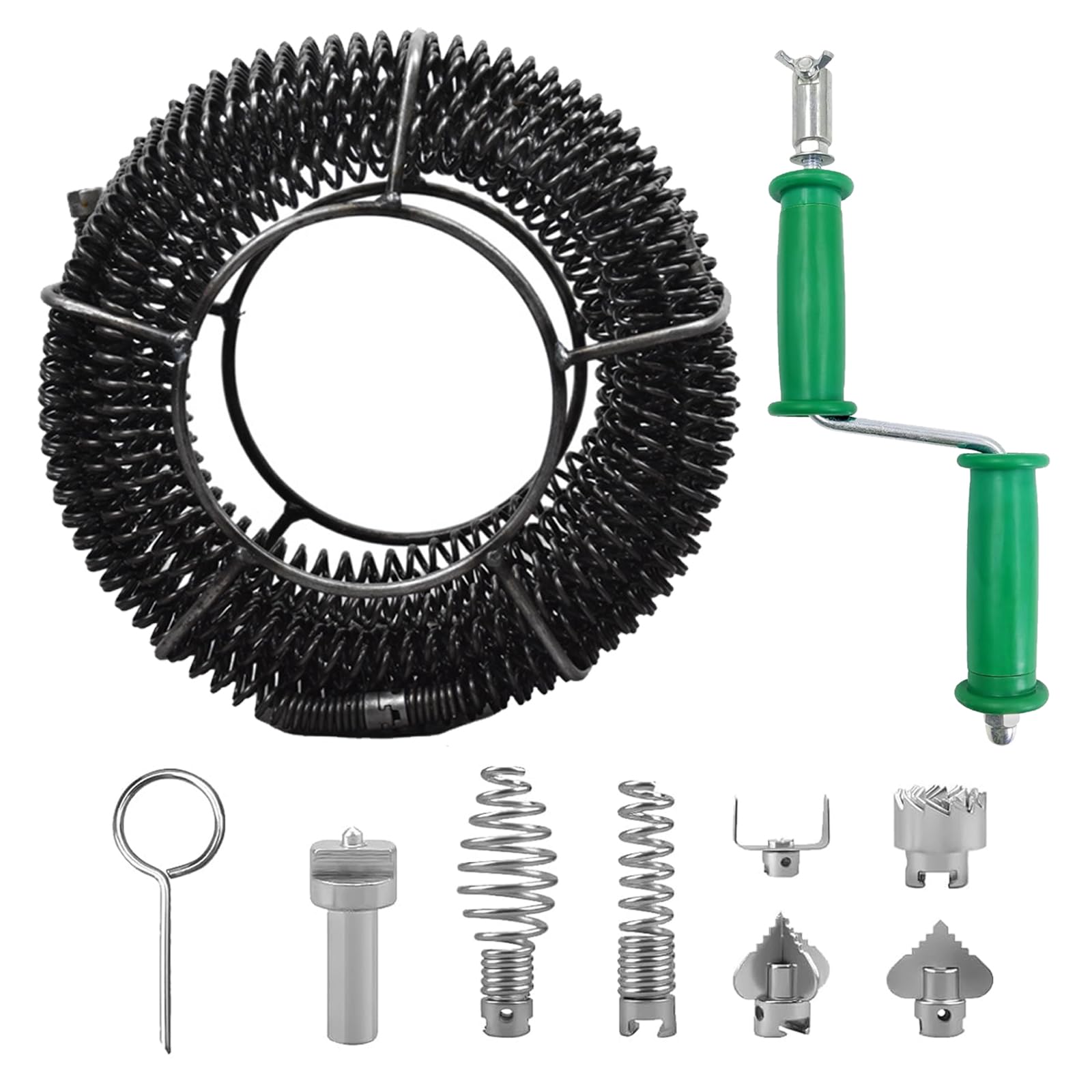 Sonda Sturatubi 6M di spirale Diametro 16 mm, Stura lavandini e scarichi, con 6 pezzi di testa di taglio per la pulizia dei tubi