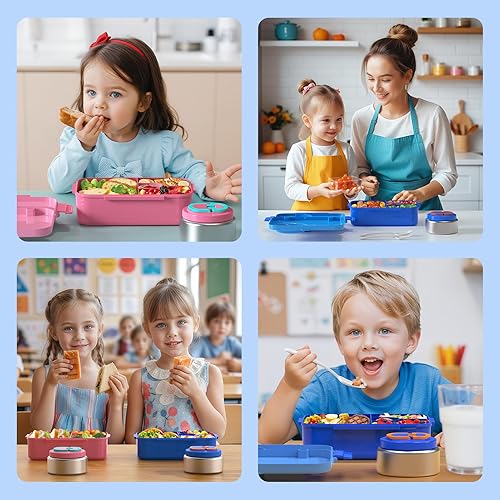 Miniatura 5 de DaCool Lonchera mejorada para niños con termo para comida caliente, 47.3 fl oz, caja Bento para niños con termo pequeño de 5 onzas para niños y